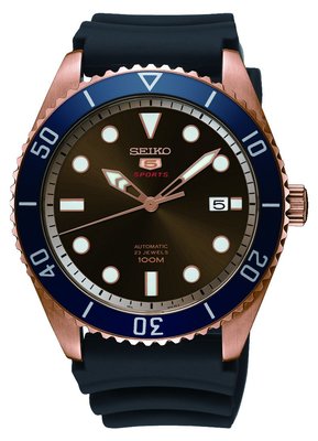 【金台鐘錶】SEIKO精工 復刻 5號盾牌機械錶 潛水表 水鬼 (藍框x玫瑰金) 膠帶 44mm SRPB96K1