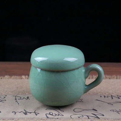 茶藝師 御茗青瓷茶杯陶瓷帶蓋過濾茶杯家用辦公室泡茶杯花茶杯冰裂同心杯