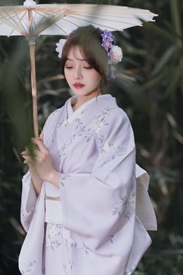 15日式和風浴衣少女改良和服攝影旅拍寫真淺紫白花