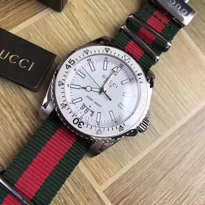 GUCCI新款牛皮錶帶藍寶石鏡面計時石英防水男士腕錶古馳手錶