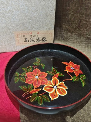 zwx 日本回流 高級漆器茶盤 外口徑32.9CM，高4CM，原盒無