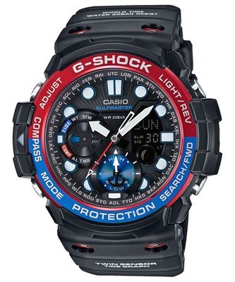【金台鐘錶】CASIO卡西歐G-SHOCK 羅盤 溫度 潮汐 (百事框) (紅藍框) GN-1000-1A