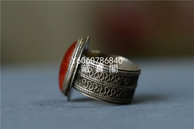 藏寶閣（古玩玉石）土庫曼斯坦老銀掐絲鑲嵌老紅玉髓戒指內徑19.5mm戒面光氣很好包老 Cyqx867