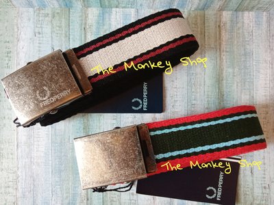 【 The Monkey Shop 】日本帶回 全新正品 FRED PERRY 經典款條紋休閒款式皮帶 布料皮帶