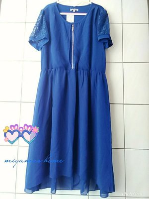 寶藍雪紡拼接蕾絲拉鍊連身洋裝(DR0258)