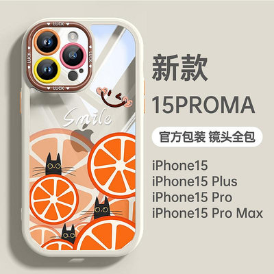 蘋果15手機殼 創意橙子黑貓適用蘋果15手機殼女款iphone15promax保護套簡約plus高級感1