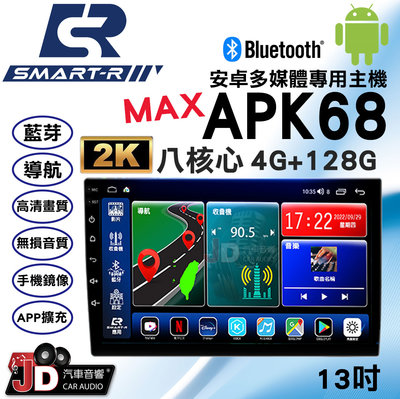 【JD汽車音響】SMART-R APK68 MAX 八核心 6G+128G 13吋 2K安卓多媒體專用主機。支援環景系統