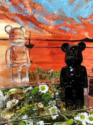 Koala海購 大牌潮款bearbrick暴力積木熊透明玻璃水晶熊潮玩公仔桌面輕奢擺件手辦