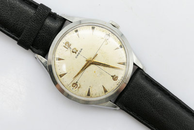 (小蔡二手挖寶網) 瑞士製 OMEGA 歐米茄 手上鍊 283機芯 十字面 真品 古董錶 有行走 1952年 商品如圖 1元起標 無底價