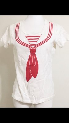 二手衣。日本品牌 une chose favorite 假海軍領短袖上衣 T恤 棉質 100棉 尺寸38 女大生 學生感
