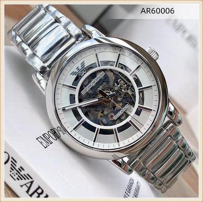 ＂手錶＂Armani阿瑪尼手表時尚鏤空休閑皮帶防水全自動機械男腕表AR60007
