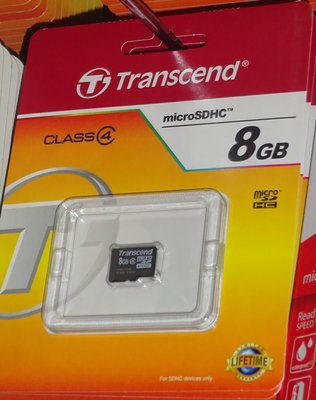 點子電腦-北投 8G ◎創見Transcend 8GB T-FLASH記憶卡◎CLASS 4 microSD卡，250元