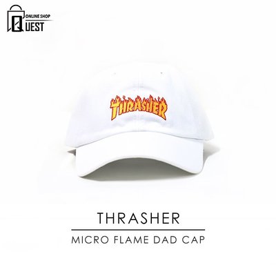 【QUEST】THRASHER MICRO FLAME DAD CAP 黃色 火焰 老帽 彎帽 棒球帽 白色 滑板