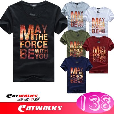 ＊ Catwalk's 搖滾の貓 ＊ 歐美風經典MAY THE FORCE BE WITH YOU 文字印花短袖棉T