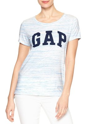 美國百分百【全新真品】GAP T恤 T-SHIRT 短袖 上衣 logo 圓領 寬鬆 藍白混色 XS號 女 H918