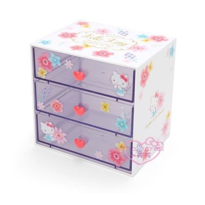 ♥小花凱蒂日本精品♥Hello Kitty花漾系列 桌上型 抽屜式 三層置物櫃 收納盒 小物盒 桌上收納12054404
