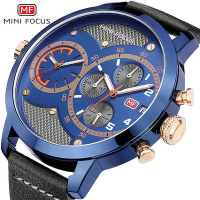 現貨男士手錶腕錶MINI FOCUS男錶外貿熱賣速賣通wish雙時區多功能大錶盤MF0030G