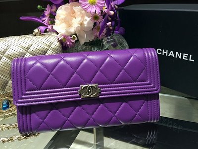Chanel A80286 Boy L-Gusset wallet Boy 羊皮長夾 紫
