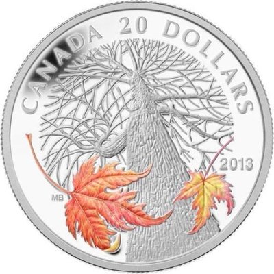 【海寧潮現貨】加拿大2013年楓葉樹冠系列2秋天精制彩色1盎司銀幣
