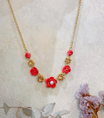 Leann代購~Les Nereides 法國卡羅拉玫瑰系列 玫瑰星鉆珍珠 項鏈吊墜