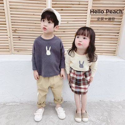 韓版 兔子印花簡約風長袖Ｔ恤 男童女童 Hello Peach