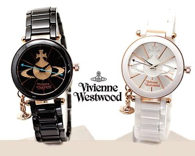 Vivienne Westwood 金屬土星ORB吊飾 (黑色/白色) 石英機芯陶瓷手錶 腕錶｜100%全新真品｜特價