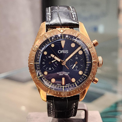 【個人藏錶】 ORIS 豪利時 青銅殼 藍面 泡泡鏡面 計時碼錶 43mm 2020全套 台南二手錶