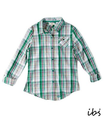 7【IBS】綠色格子配色長袖襯衫~M