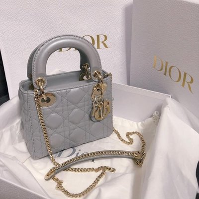 【二手】DIOR/迪奧 Lady Dior Mini 女士 藤格紋迷你三格羊皮鏈條戴妃包
