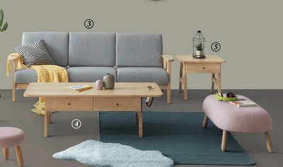 三人沙發北歐風淺木紋色實木灰色布面(免運費)促銷價19000元【阿玉的家2021】