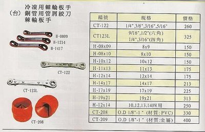 ㊣宇慶S網拍小舖㊣ (台) 冷凍用棘輪板手,銅管用管屑絞刀,棘輪板手 CT-122