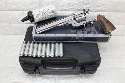 [01] WG MAJOR3 美式折輪 手槍 CO2槍 銀 + CO2小鋼瓶 + 奶瓶 + 槍盒 ( 左輪槍美國史密斯