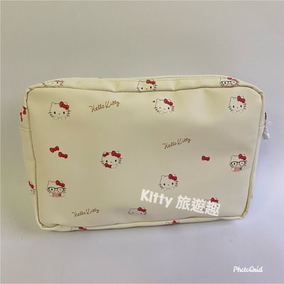[Kitty 旅遊趣] Hello Kitty 多功能包 立體化妝包 凱蒂貓 米色 收納包 萬用包 袋中袋
