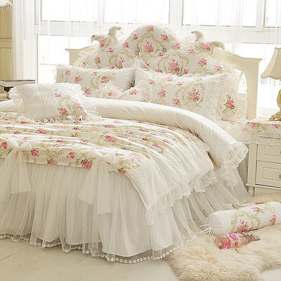 甜覓居家裙 床罩組 精梳純棉 碎花款 花園 白色 含隱藏床包 不起毛球 不跑位