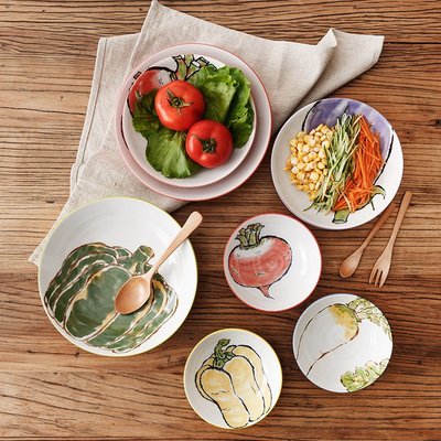 進口日式手繪蔬菜盤家用可愛點心盤創意餐具碟子陶瓷水果盤