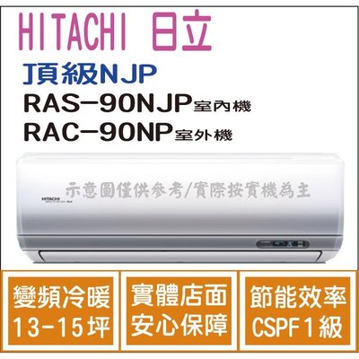 日立 冷氣 頂級NJP 變頻冷暖 RAS-90NJP RAC-90NP HL電器