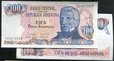【紙鈔】ARGENTINA (阿根廷), P315 , 100-PESO , 1983 ,品相全新UNC #190905