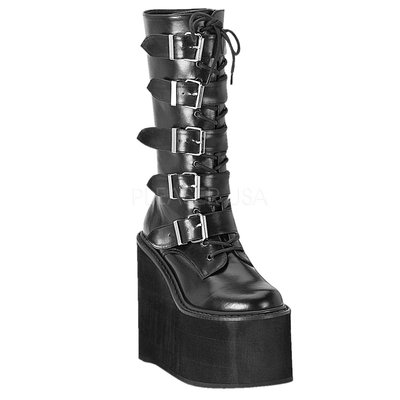 Shoes InStyle《五吋》美國品牌 DEMONIA 原廠正品龐克歌德蘿莉厚底楔型中長靴 有大尺碼 『黑色』