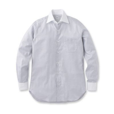 日本製!全新日本專櫃正品TAKEO KIKUCHI x ALBINI義大利高級布料 淺灰色白領雙色窄版長袖襯衫 S/M號