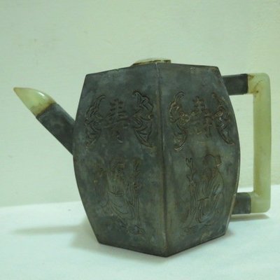 [ 廣緣-錫器 ] (3) 楊彭年製   紫砂包錫鑲玉茶壺  **可議價**
