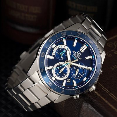 【金台鐘錶】CASIO卡西歐EDIFICE 賽車錶 防水100米 計時碼錶(藍面) 不鏽鋼錶帶 EFV-570D-2A