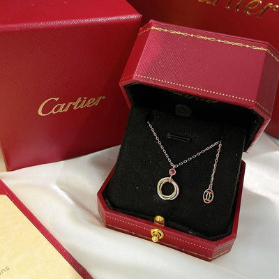 正品保證Cartier 2021新款卡地亞 三色 紅鉆 項鏈  Trinity de cartier系列 925純銀項鏈【柏優小店】