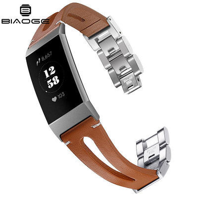 手錶帶 適用fitbit charge 3手表charge 4 真皮腕帶不銹鋼金屬鏈式表帶