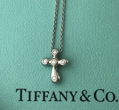 Tiffany &amp;Co. 附原廠盒 pt950 白金 鑽石 十字架項鍊