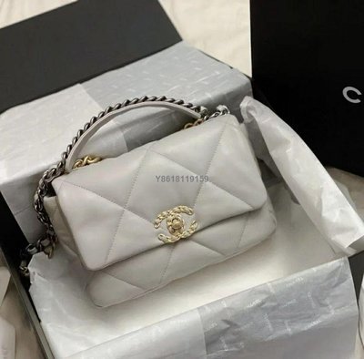 【二手】Chanel香奈兒 19bag 灰色金扣 小號26cm芯片款單肩包斜挎包