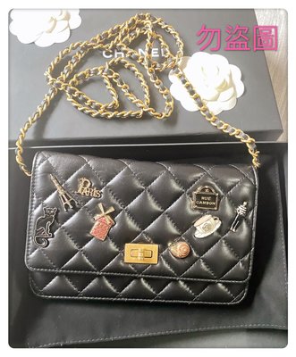 【chanel】正品Limited限量徽章 lucky牛皮金鍊包