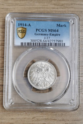 PCGS MS64 德國1914年1馬克銀幣，盒子有一處裂紋1141