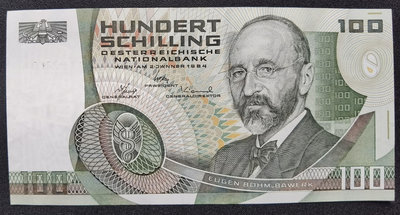 奧地利 100先令 紙幣 p-150a.2 AD99770A 1984.1.2版 9品 大字版
