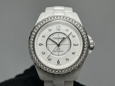 【母親節快樂】Chanel 香奈兒 J12 H3111 diamond 原鑲鑽框時標 陶瓷錶殼 38 mm 自動上鍊9成新 訂價$434000 附原廠保卡及錶盒
