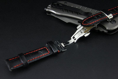 高質感 Banda 22mm可替代TAG,BREITLING豪雅 百年靈 原廠錶帶之真牛皮錶帶雙按式超方便蝴蝶彈扣